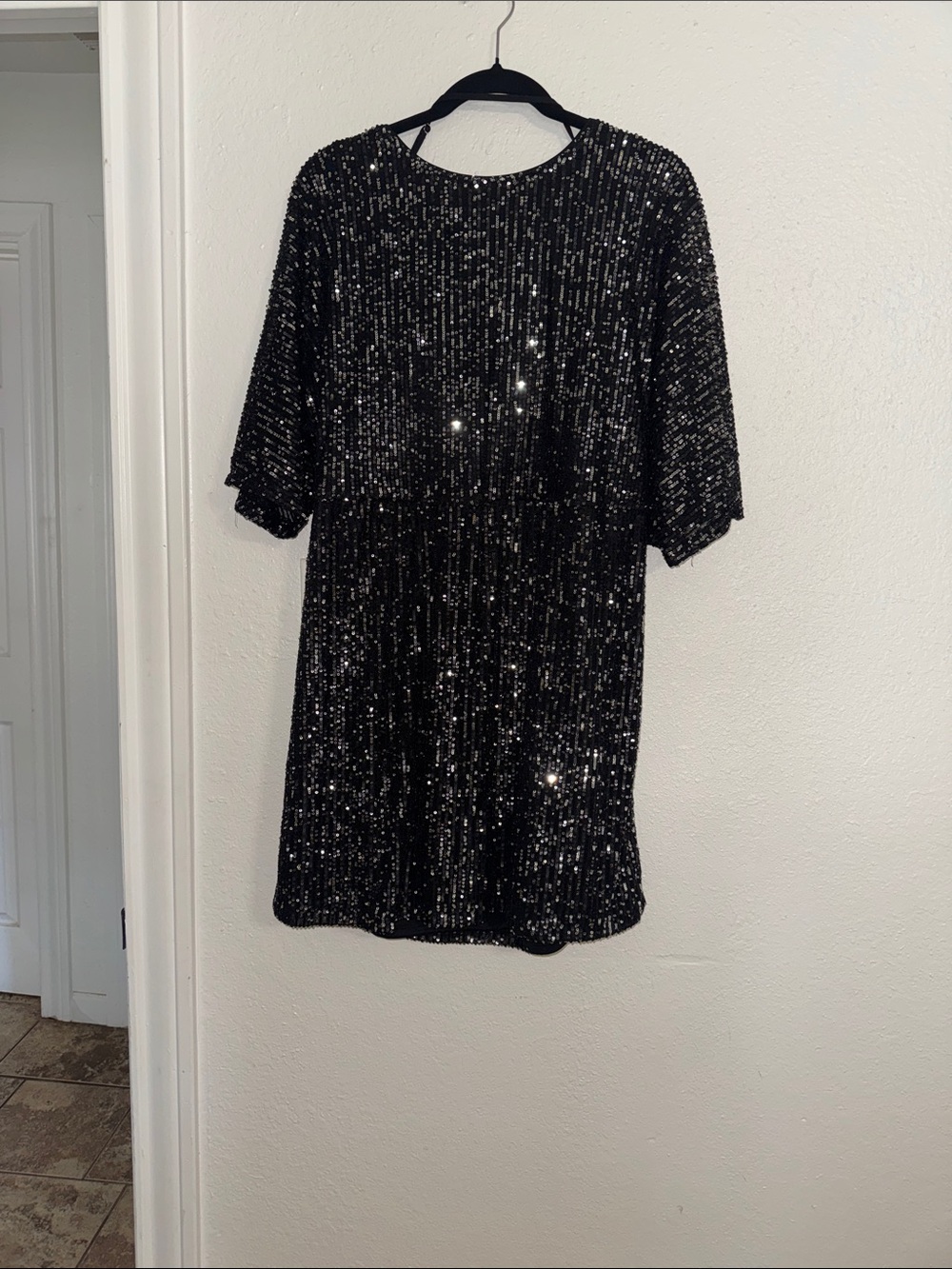 Cato Black Sequin Short Sleeve Party Dress